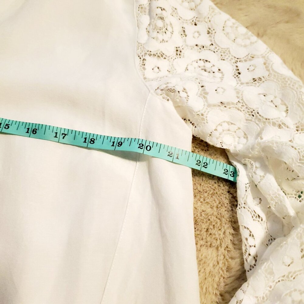 Linen Cotton Blend Rafael Large White Lace Sleeve Button Down Top - Picture 6 of 11
